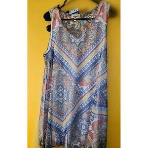 NWT Boutique One World Women's Tank Floral Colorful New Large Boho Cr60 Tunic